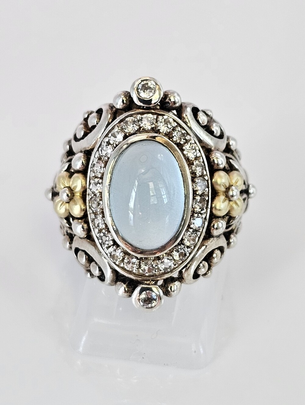 Authentic Barbara Bixby Blue & White Topaz Sterling Silver 18K Gold Ring Size 7!